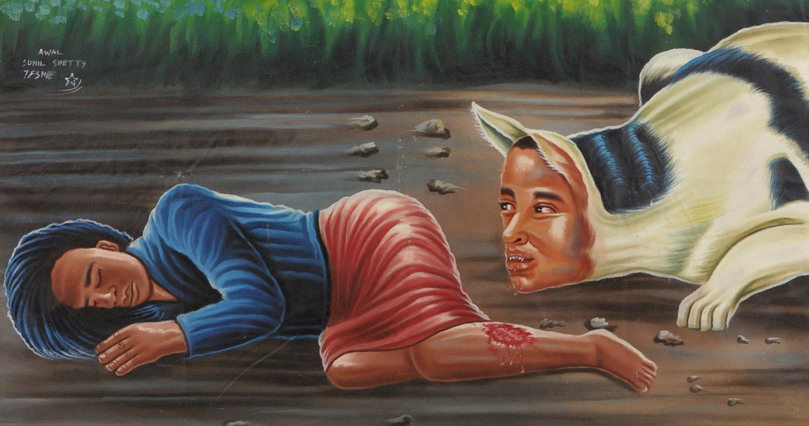 Witches African Movie Poster - Hand-Painted Ghanaian Art - close-up