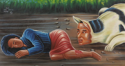 Witches African Movie Poster - Hand-Painted Ghanaian Art - close-up