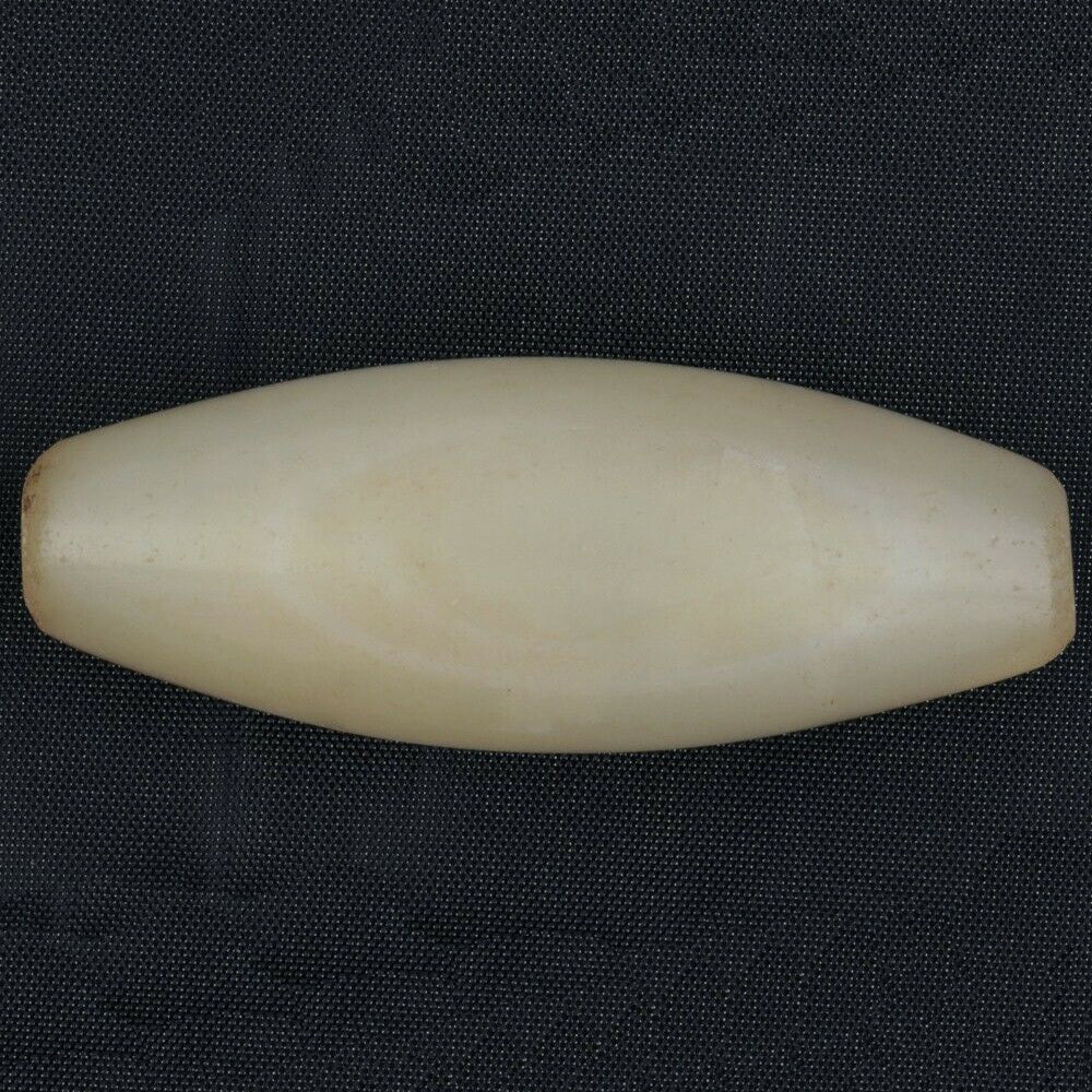 Antique White Agate Trade Bead Pendant from Cambay India – 47×17 mm