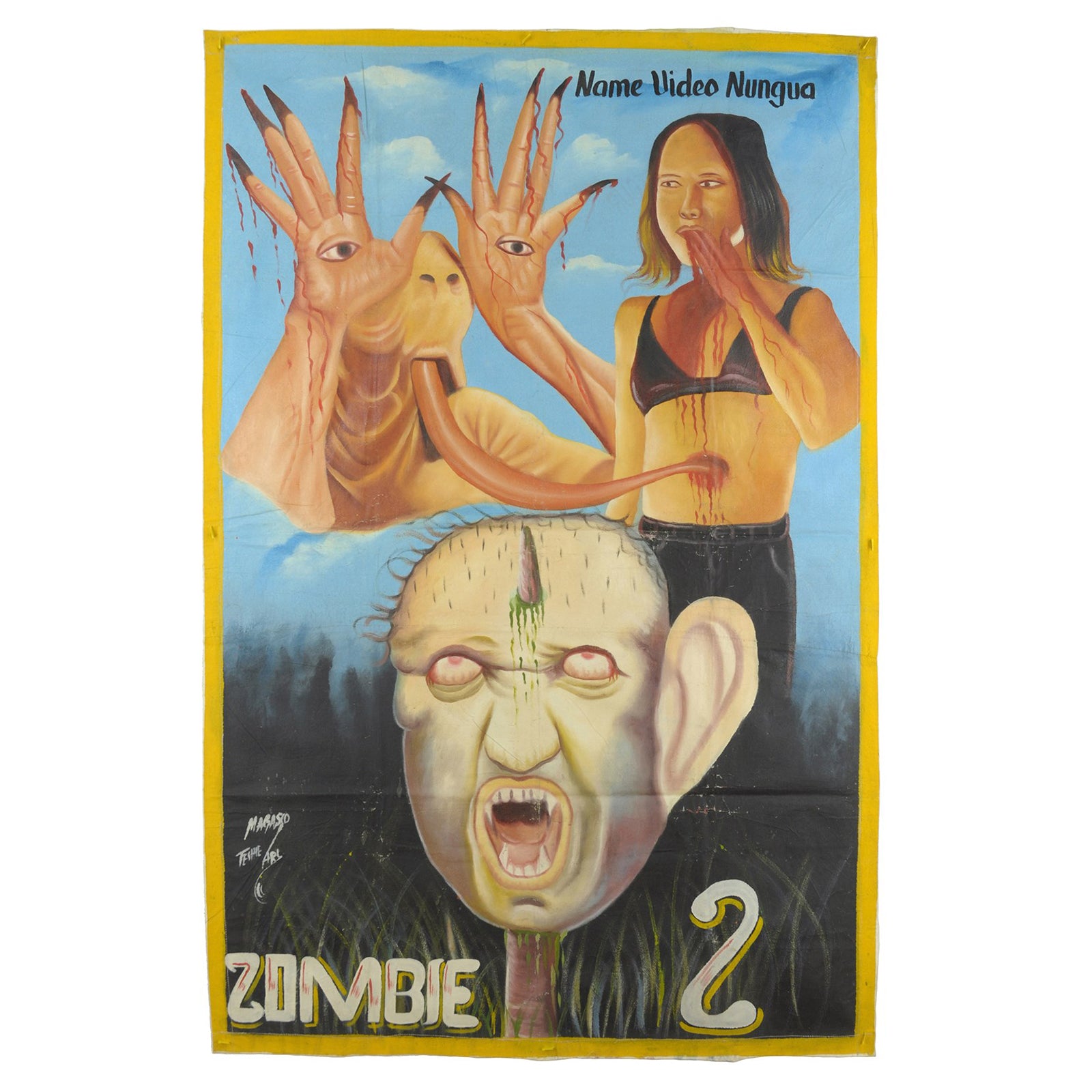 Zombie 2 Movie Poster - Hand Painted Horror Art From Ghana - horror scene artwork