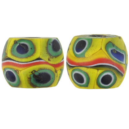 Antique Venetian Banded Millefiori Mosaic Glass Trade Beads, 13Mm Pair