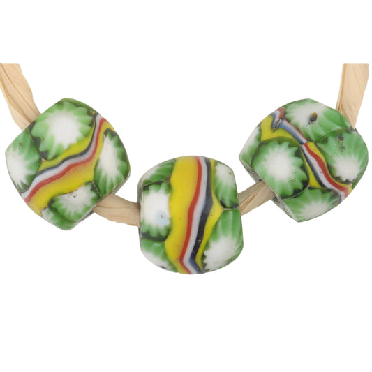 Antique Banded Millefiori Venetian Mosaic Glass Trade Beads, 11-12Mm