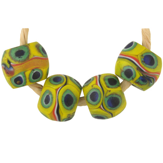 Antique Banded Millefiori Venetian Mosaic Glass Trade Beads, 12X10Mm