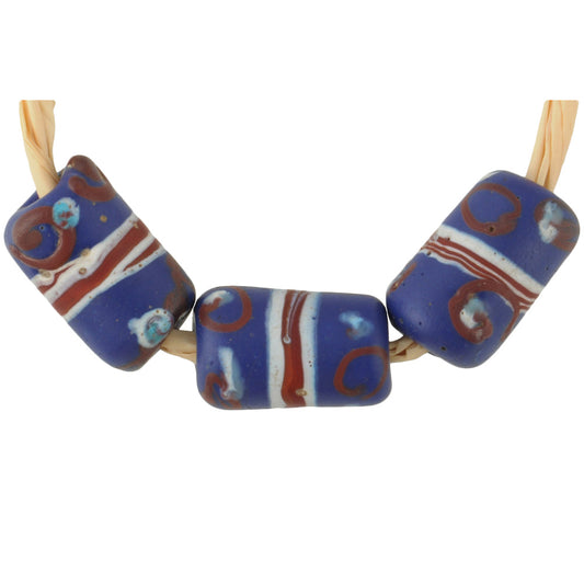 Rare Banded Blue "Eye" Venetian Wound Glass Trade Beads - 14X8Mm