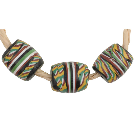 Rare Antique Venetian Kente Fancy Banded Glass Trade Beads, 13-14Mm