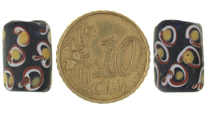Antique Black Venetian Fancy Lampwork Glass Trade Beads - 15Mm Pair - alternate view