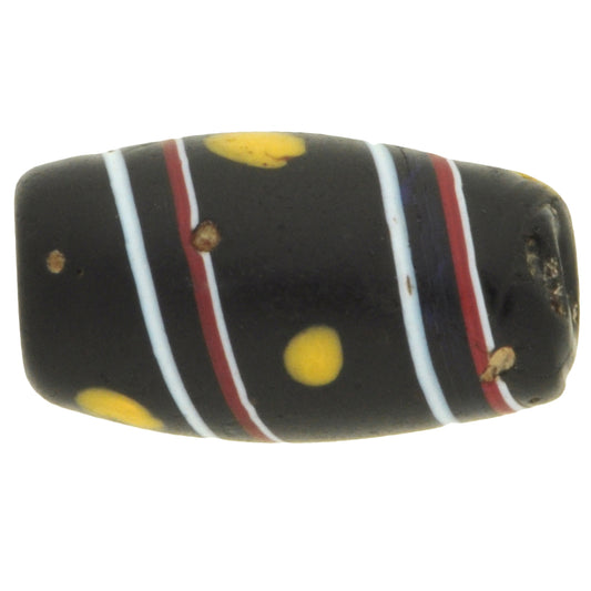 Antique Black Venetian Glass Trade Bead, Fancy Wound, 1800S African Beads