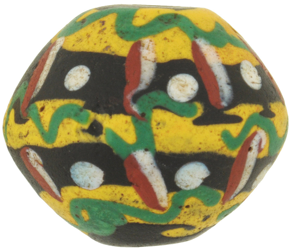 Rare Antique Black Bicone King Venetian Lampwork Glass Trade Bead - close-up