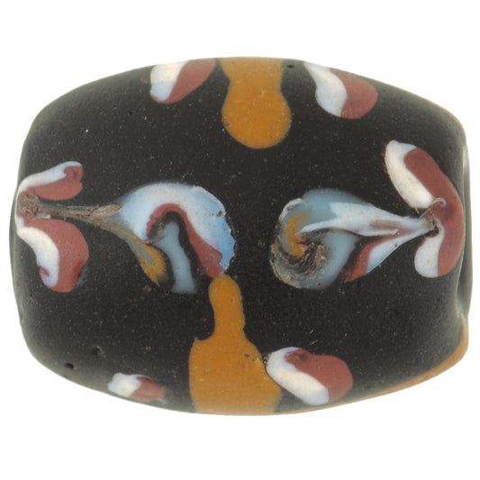 Antique Tabular Black Fancy Venetian Lampwork Bead With Trail Decoration