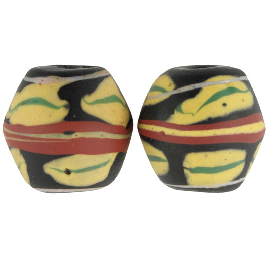 Antique Black Bicone "King" Venetian Lampwork Trade Beads, 16Mm