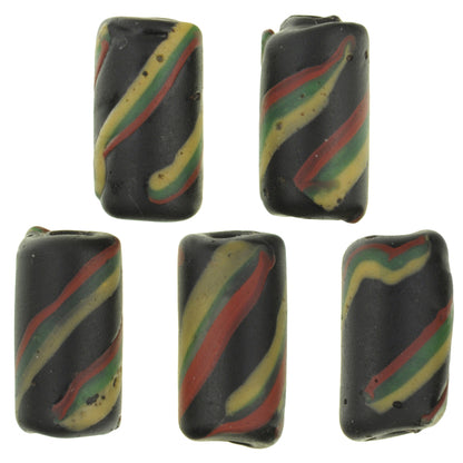 Antique Black Swirl Venetian Lampwork Trade Beads - 5 Old Glass Beads