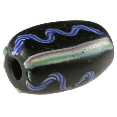 Antique Black Fancy Tabular Venetian Wound Glass Trade Bead, 15X11X7Mm