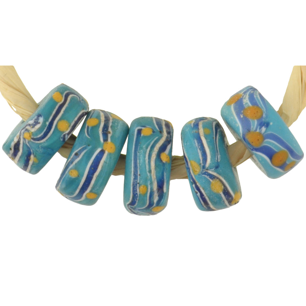 Rare Blue Fancy Venetian Lampwork Glass Trade Beads With Trail Decoration