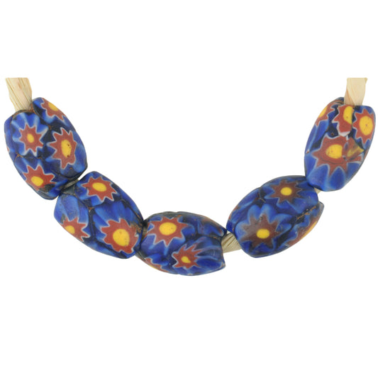 Rare Antique Blue Oval Venetian Millefiori African Trade Beads