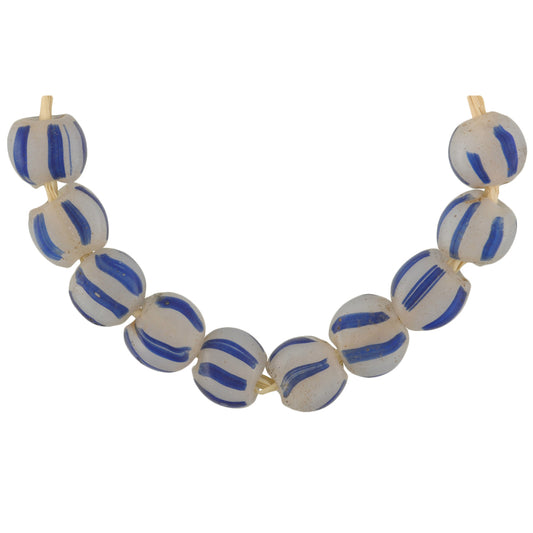 Antique Venetian Blue Striped Lampwork African Trade Beads - 7X6X4Mm