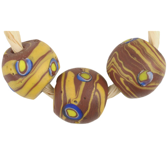 Rare Antique Brick Red Round Millefiori Mosaic Beads - 13Mm Venetian Trade Beads