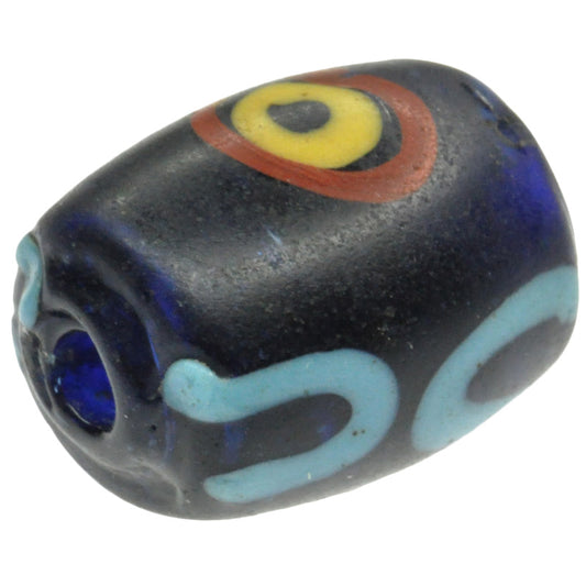 Rare Old Cobalt Blue Eye Venetian Lampwork Bead With Trail Decoration, Antique African Trade Bead