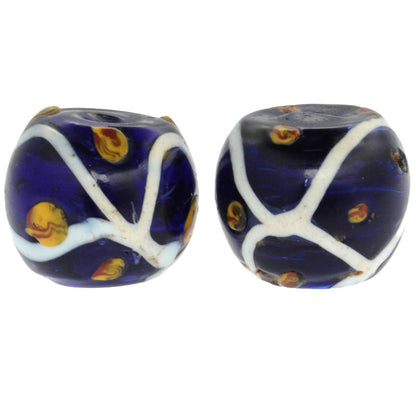 Rare Antique Cobalt Blue Venetian Lampwork Glass Trade Beads - 13X11Mm
