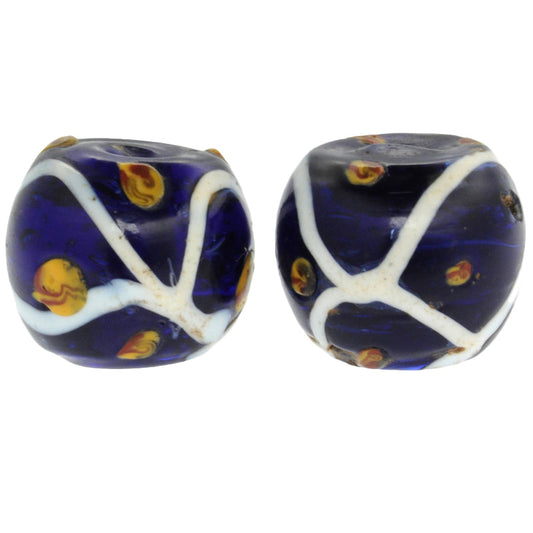Rare Antique Cobalt Blue Venetian Lampwork Glass Trade Beads - 13X11Mm
