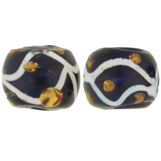 Rare Old Cobalt Blue Venetian Lampwork Glass Trade Beads, 13X11Mm