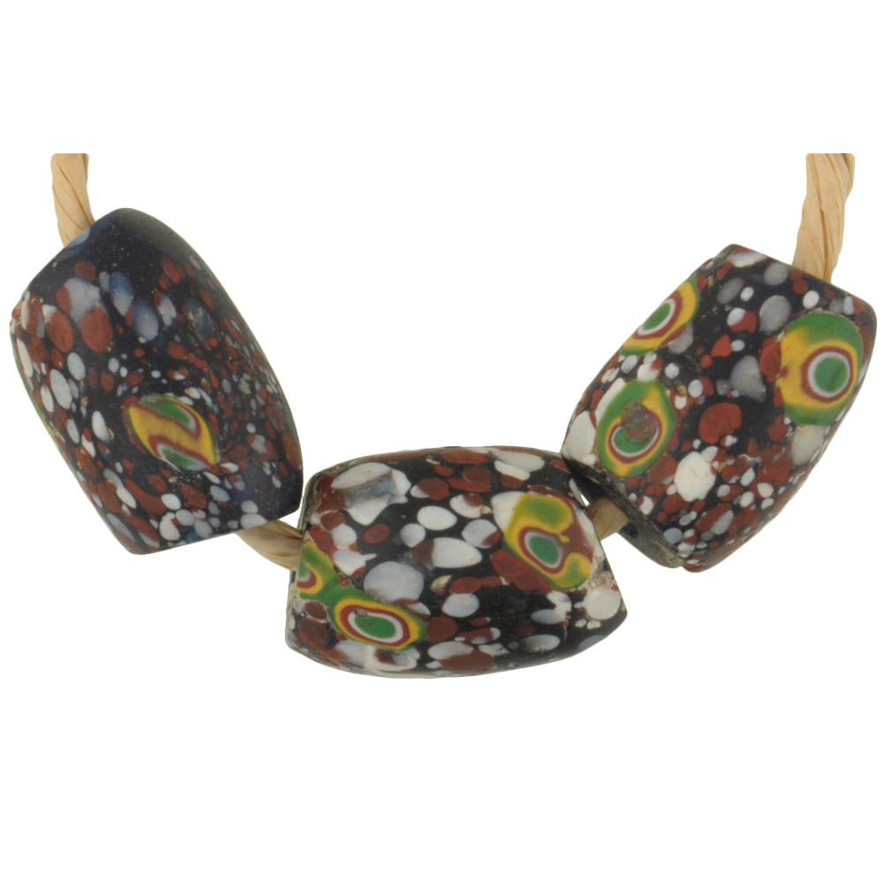 Rare Antique Oval Venetian Millefiori Glass Trade Beads, 18X12Mm