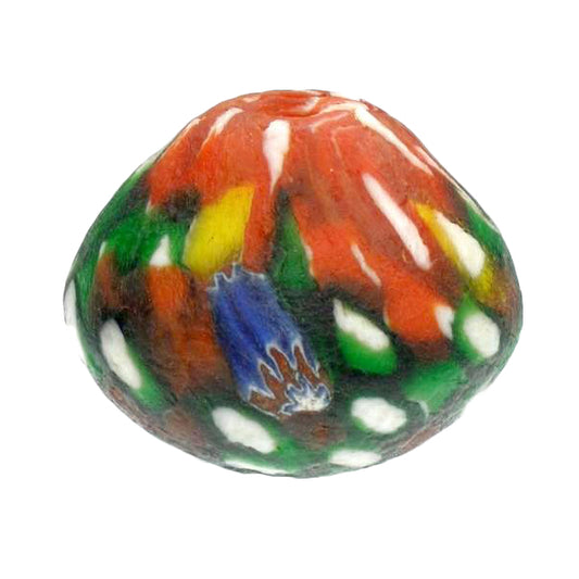 Large Bicone Recycled Glass Bead With White Hearts & Chevron Accents
