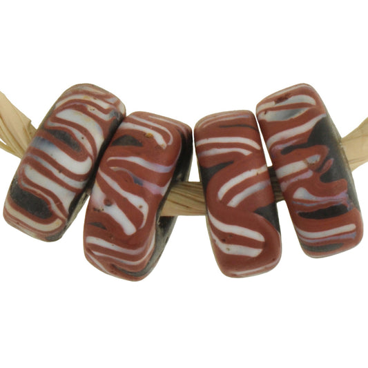 Rare Old Fancy Venetian Lampwork Beads With Trail Decoration, 11Mm