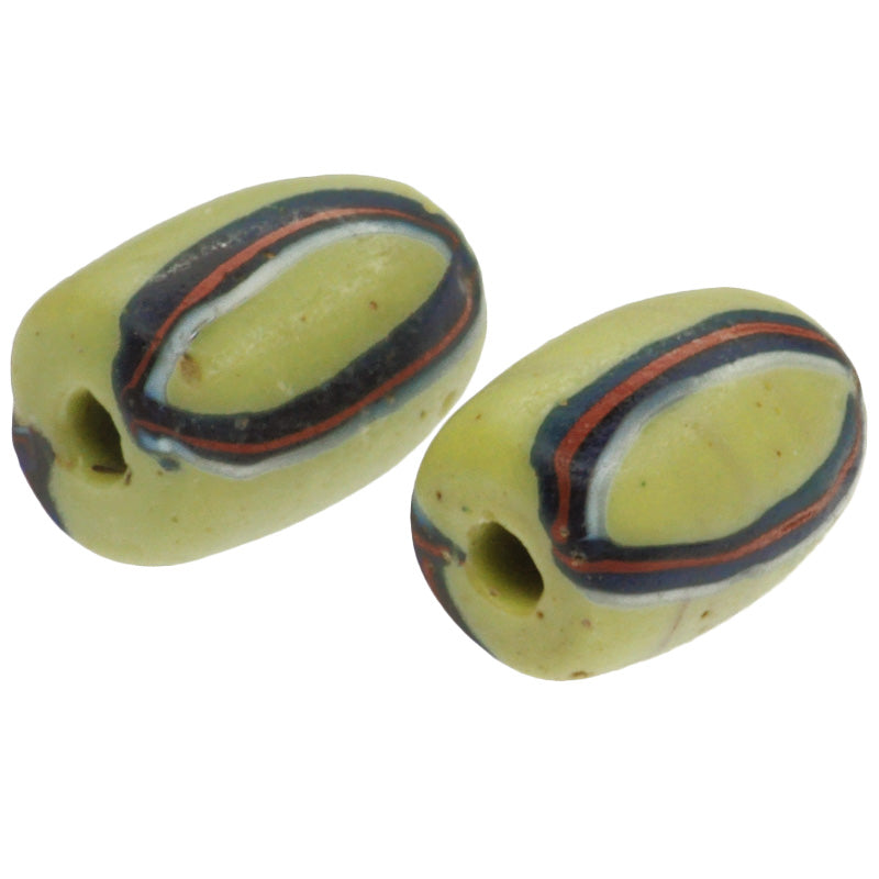 Beautiful Antique Oval "Fancy" Venetian Wound Glass Trade Beads - 12X9Mm