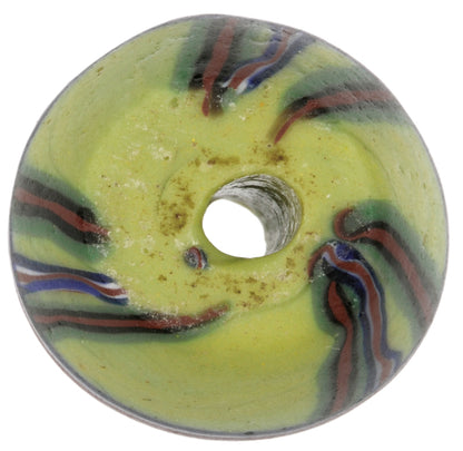 Rare Antique Bicone Venetian Lampwork Glass Trade Bead With Trail Decor - close-up