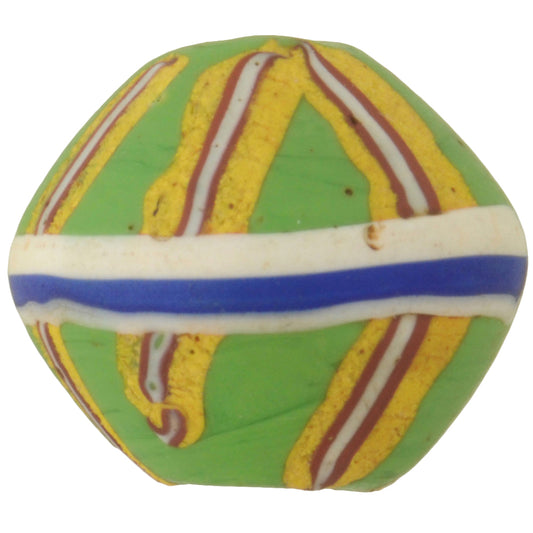 Antique Green Bicone Venetian Lampwork Bead - African Trade Bead 19X17Mm