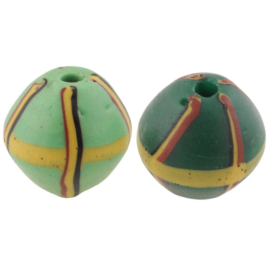 Antique Green Bicone "King" Venetian Lampwork Glass Trade Beads - close-up