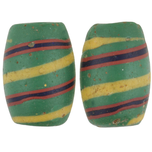 Rare Old "Swirl" Venetian Lampwork Glass Trade Beads, 16X11Mm Pair