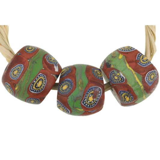 Rare Antique Large Banded Millefiori Venetian Mosaic Glass Beads 16Mm