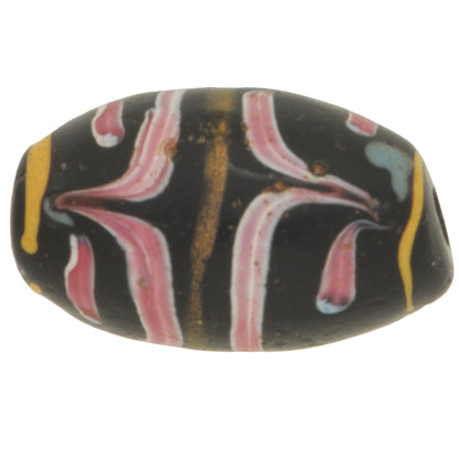 Rare Antique Black Floral Venetian Glass Trade Bead With Aventurine Trail