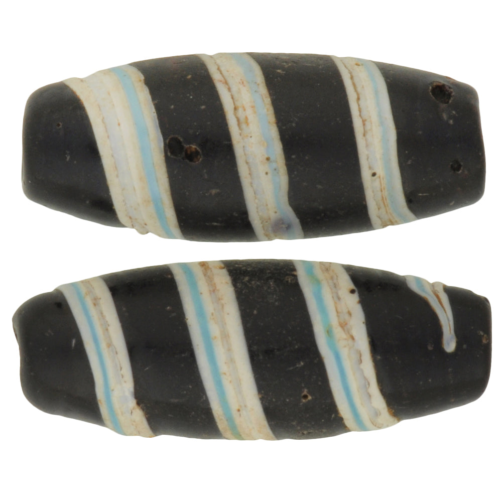 Rare Antique Black Fancy Swirl Venetian Glass Trade Beads 21-22Mm