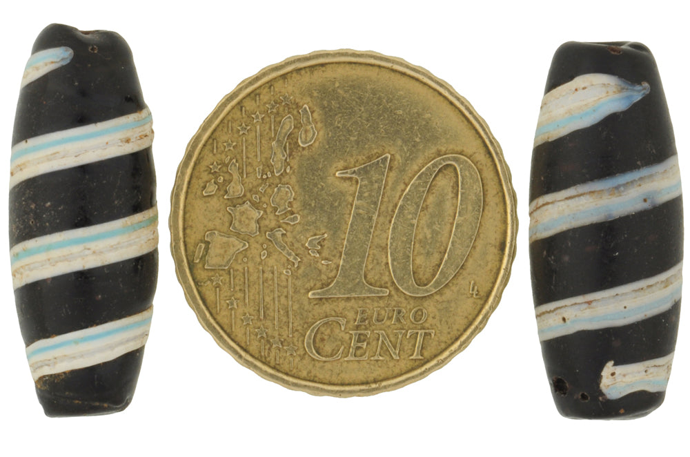 Rare Antique Black Fancy Swirl Venetian Glass Trade Beads 21-22Mm - alternate view