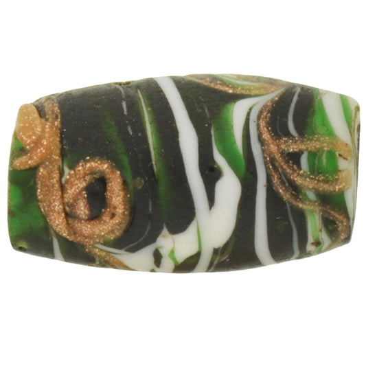 Antique Floral Venetian Lampwork Glass Trade Bead With Aventurine Trail