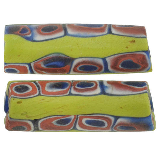 Antique Large Millefiori Venetian Mosaic Trade Beads Pair