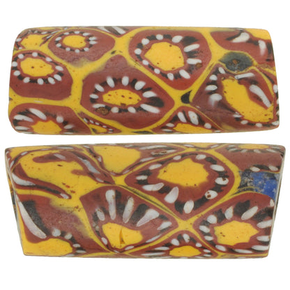 Antique Large Venetian Millefiori Mosaic Glass Trade Beads Pair, 28-29Mm