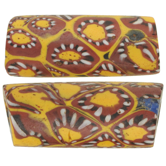 Antique Large Venetian Millefiori Mosaic Glass Trade Beads Pair, 28-29Mm