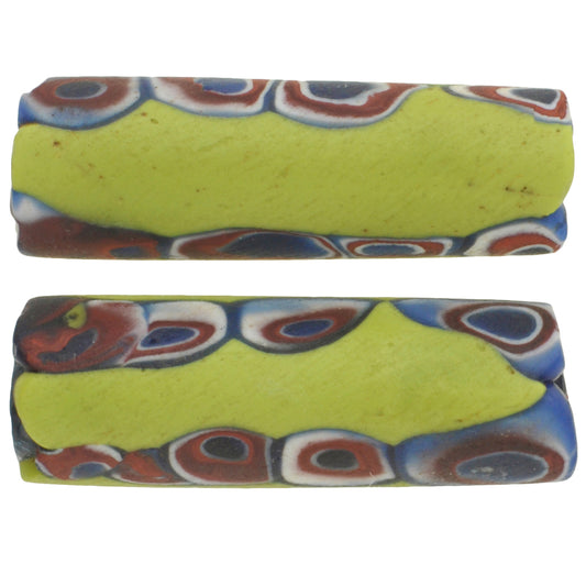 Antique Large Venetian Millefiori Mosaic Trade Beads, 31Mm Pair