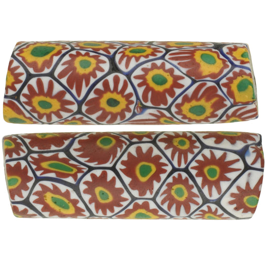 Antique Large Venetian Millefiori Mosaic Glass Trade Beads Pair - African Trade