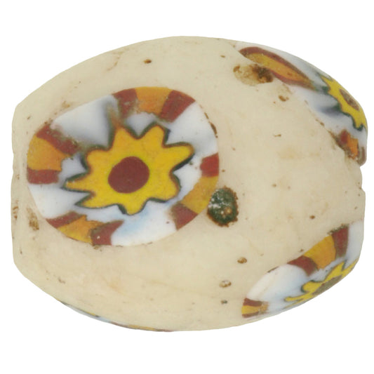 Rare Antique Large Oval Millefiori Venetian Mosaic Trade Bead, 17X15Mm