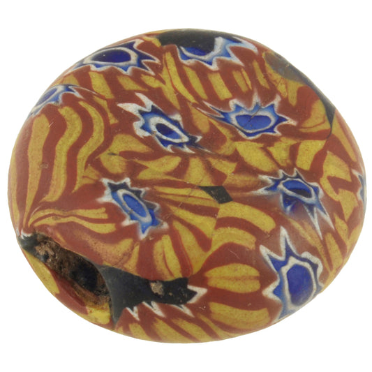 Antique Rare Tabular Venetian Millefiori Mosaic Glass Trade Bead - 22X20X9Mm