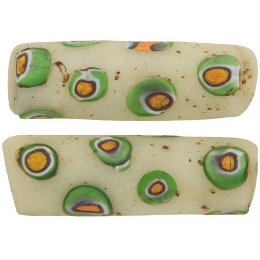 Antique Large Millefiori Venetian Mosaic Glass Trade Beads Pair