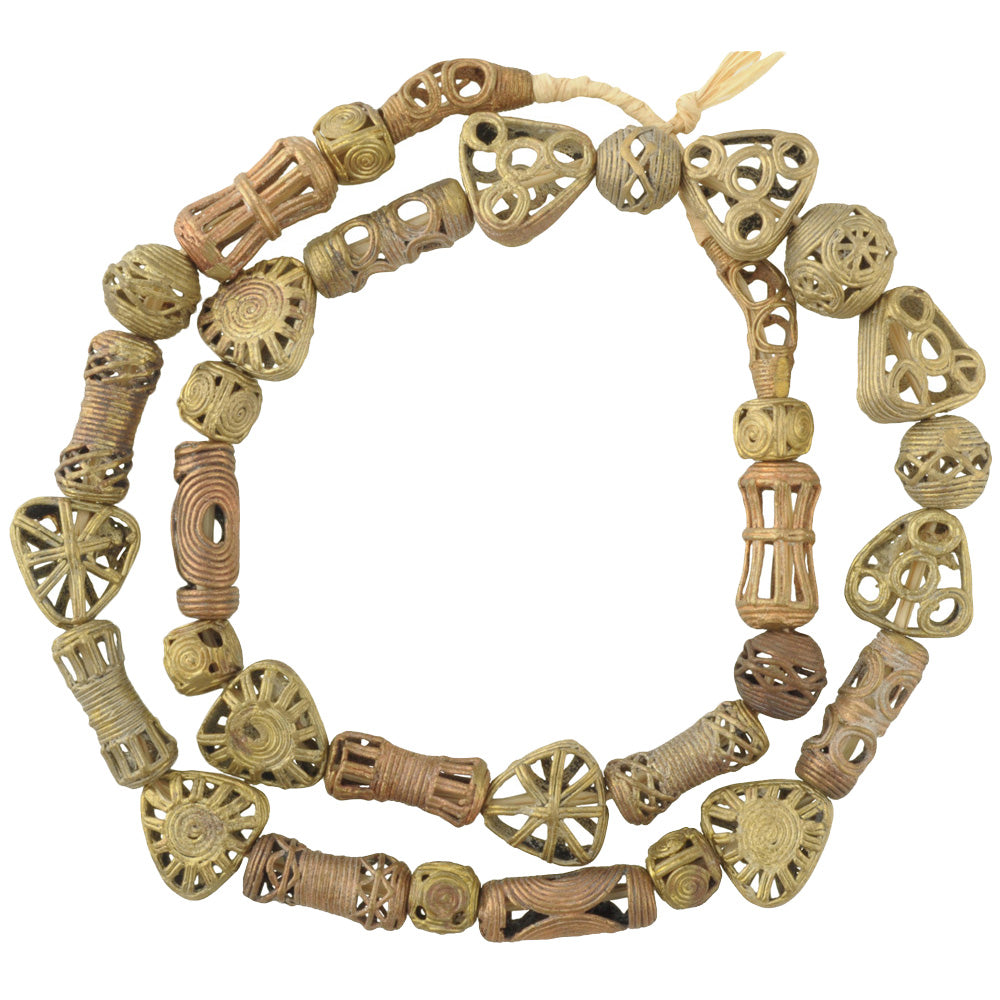 Handcrafted African Brass Beads From Ghana, 28" Strand, Lost Wax