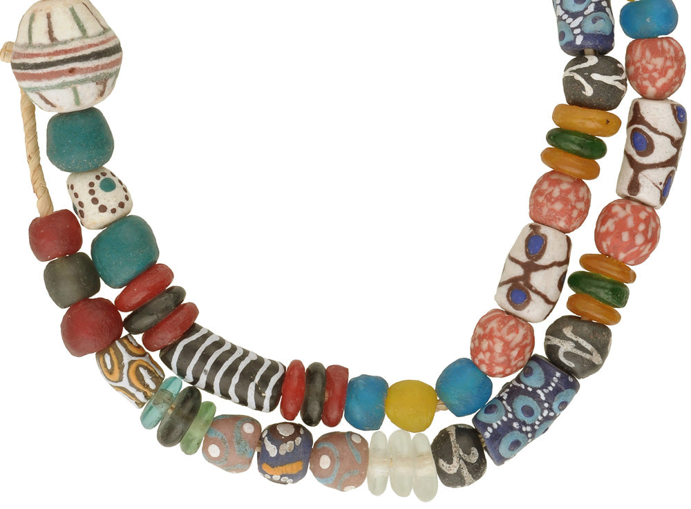 African Trade Beads - Krobo Recycled Glass Beads, 9-21Mm Strand - close-up