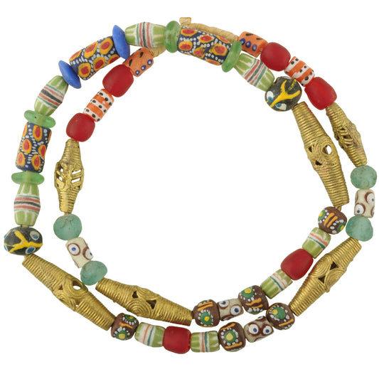 Mixed Krobo Glass And Brass Beads - Recycled African Trade Beads
