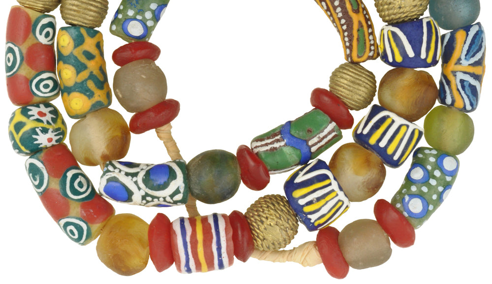Krobo Glass & Lost Wax Brass Beads Strand - African Trade Beads - alternate view