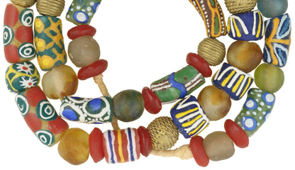 Krobo Glass & Lost Wax Brass Beads Strand - African Trade Beads - alternate view